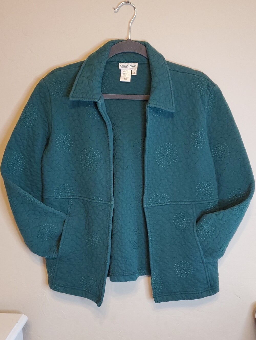 Coldwater Creek Teal Quilted Open-Front Jacket Size Medium
